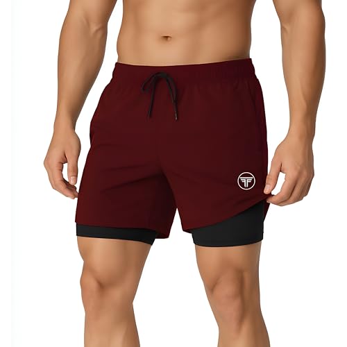 Image of Men's 2 in 1 Active Dual Shorts with Inner Tights Layer & Compression Liner, Double Layer Athletic Short for Running, Gym & Sports