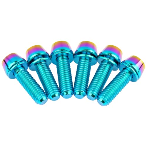 Image of Titanium Ti Allen Hex M5x16 18mm Tapered Head Bolt with Washer Screw for Bicycle Stem Parts Pack of 6 (Iridescent Blue, M5x16mm)