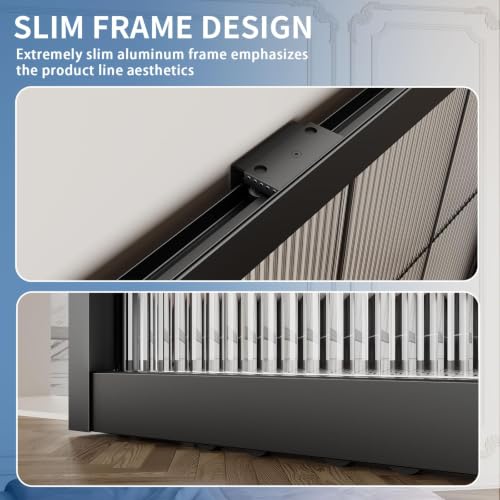 Image of Opening Size 26 inch -30 inch x 72-85 inch H Fluted Glass Barn Door, Concealed Sliding Barn Door with Soft Close, Waterproof Modern Sliding Door for Bathroom /Kitchen Privacy, 5 /16 inch(8mm) Tempered Glass, Black