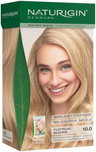 Image of Naturigin Permanent Hair Color, 10.0 Platinum Blonde, Ammonia Free, 100% Gray Coverage, Nourishing Natural Formula, For All Hair Types, Long-Lasting, Vegan & Cruelty-Free, 1 Pack