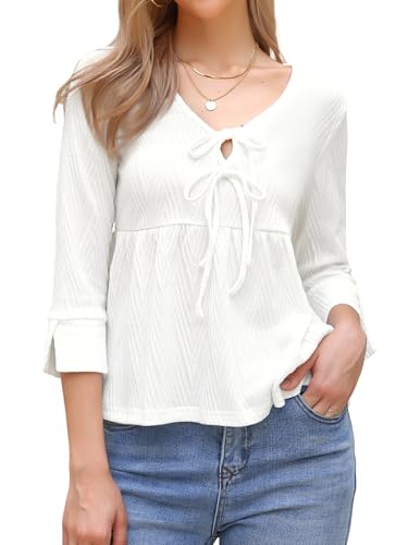 Chemisier femme col en V Allegra K blouse fluide manches 3/4 été décontracté