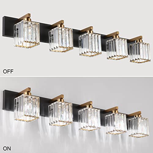 Image of Aipsun Modern Vanity Light Bathroom Lighting Fixtures 5 Light Crystal Bathroom Vanity Light Fixtures (Exclude Bulb)