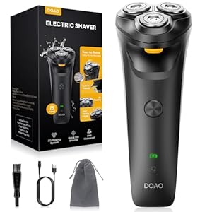 DOAO Electric Razor for Men, 100% Waterproof, Gentle on Sensitive Skin, Wet & Dry Rotary Electric Shavers for Men, Pop-up Beard Trimmer, 120 Min Shaving, 1.5H Fast Charge, Ergonomic Men's Shaver