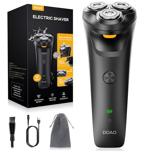 DOAO Electric Razor for Men 100% Waterproof Gentle on Sensitive Skin Wet & Dry Rotary Electric Shavers for Men Pop-up Beard Trimmer 120 Min Shaving 1.5H Fast Charge Ergonomic Mens Shaver