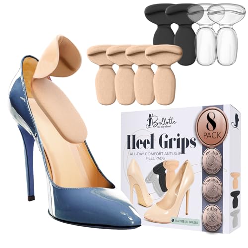 Ballotte Premium Silicone Heel Pads for Shoes. Soft Heel Grips or Inserts for Big Shoes, Alleviates Slipping & Discomfort, Comfortable Cushioning for High Heels, 8-Pack Multicolor (T Bars)
