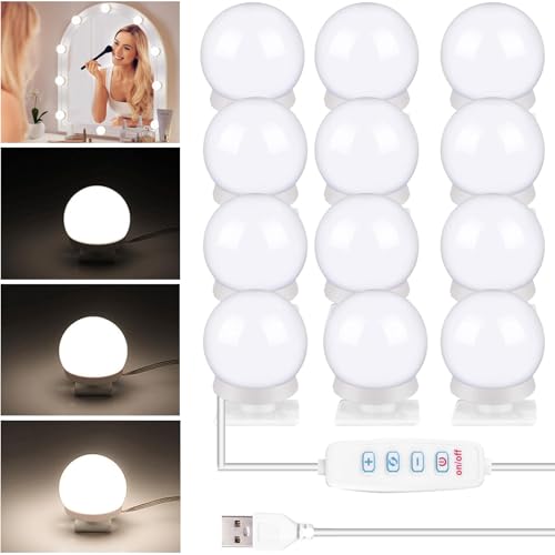 iwobi Kits de luces de espejo, 12 bombillas LED regulables, lámpara de espejo para mesa, kit de tira USB. Luz de espejo cosmética.