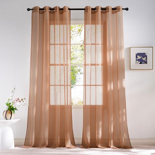 Image of NICETOWN Terracotta Sheer Curtains, Grommet Voile Sheer Window Treatments Airy & Elegant with Light Filtering for Kids Room /Living Room, Set of 2, W54 x L84