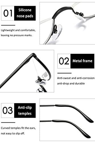 KOOSUFA Half Moon Reading Glasses Metal Spring Hinge Women Men Half Frame Readers Eyeglasses Eyewear Silver 2.75 - Image 4