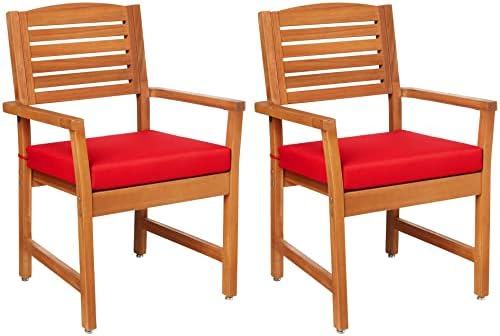 Amazon Aware FSC Certified Outdoor Dining Chairs with Cushions, Acacia Wood, Set of 2, Natural Finish