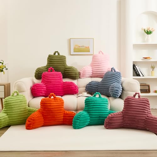 Werdim Reading Pillow For Sitting In Bed, Faux Fur Back Pillow For Bed Rest, Bed Chair Pillow With Arms And Pockets thumb #6