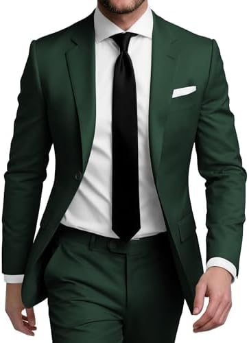 SHUZHXLZANGY Mens Suit Regular Fit 2 Piece Green Wedding Prom Suits M