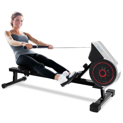 SereneLife Air & Magnetic Rowing Machine – Measures Time, Distance, Stride, Calories – For Gym or Home Cardio Workout