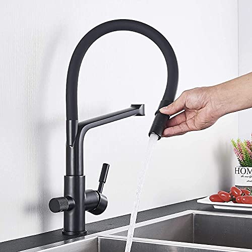 Robinet de cuisine à 3 voies noir en laiton avec douchette orientable - 5