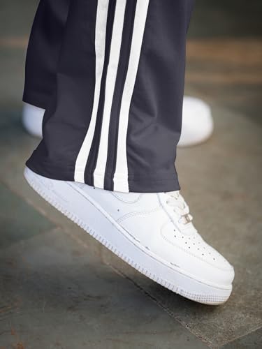 Image of Men's Track Pants with White Side Stripes | 4-Way Lycra Twill Polyester Straight Relaxed Fit Joggers | Mid-Rise Flexi Waist Lounge Bottoms