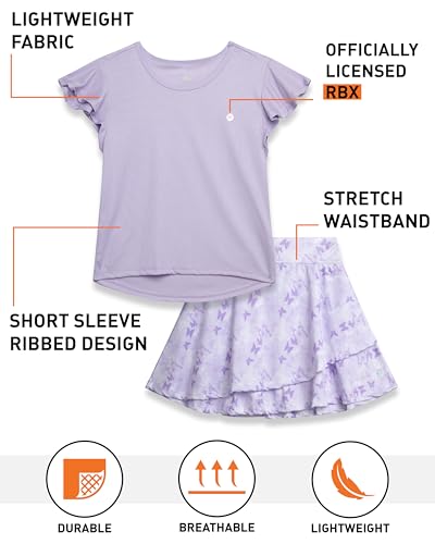 Image of RBX Girls Athletic Skort Set - 2 Piece Ribbed Short Sleeve Tee and Athletic Skort for Girls (Sizes: 7-12)