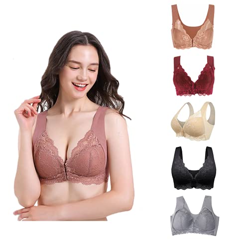 Sora Bra for Women, 5D Shaping Seamless Front Closure Bra, Women's Comfort Bra Front Buckle Seamless Vest Lace Bra Large Size Breathable Bra (Pink, 3XL) Cover