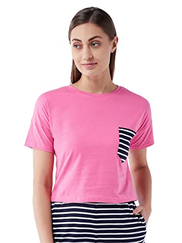 Image of Miss Chase Women's Pink Round Neck Short Sleeve Solid Crop Length T-Shirt