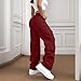 Kenvina Women High Waisted Wide Leg Cargo Pants Baggy Stretchy Casual Trousers Streetwear Fashion Trendy Travel Outfits（1-Wine,X-Large）