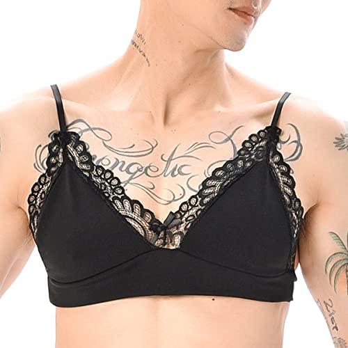 ABAFIP Men's Sissy Lingerie Lace Underwear Floral Bra Bowknot Strappy Bra Top Crossdressing Nightwear2