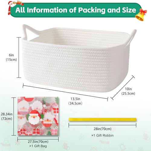 Image of OIAHOMY Woven Basket, Gift Basket Empty with Gift Bags and Ribbons, Rope Baskets for Baby Showers, Storage Baskets with Handles for Nursery, Pet Toy Organizer - Christmas White