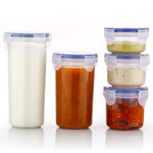 Image of KEMETHY Plastic Round Airtight Food Storage Containers with Leak Proof Locking Lid, BPA Free, Transparent, 5 Pcs Set, 110 /160 /210 /400 /500 ml (Transparent- 5 Pcs)