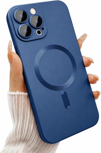 Image of DIZORO Magnetic Case for iPhone 13 Pro Cover [Compatible with MagSafe][Built-in Camera Lens Protector] Slim Soft Silicone Bumper Shockproof Metallic Luster Back Cover Phone Cases (Blue)
