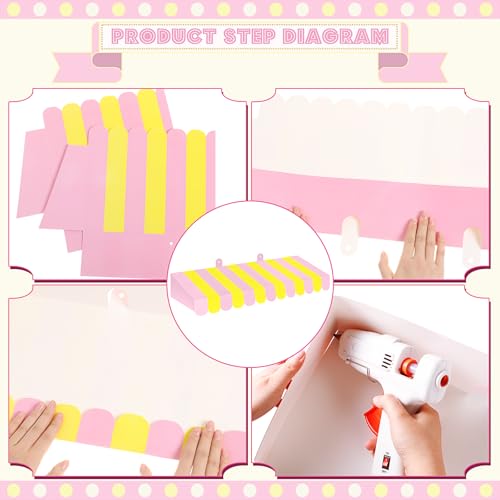 Image of Boao 4 Pcs 3D Cardboard Awning Decor,Pink and Yellow,Striped Style