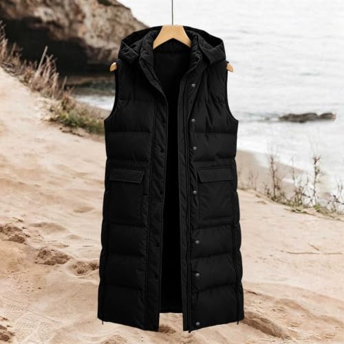 Long Puffer Vest Women Hooded Quilted Sleeveless Jacket Fall Winter Outfits - image 8