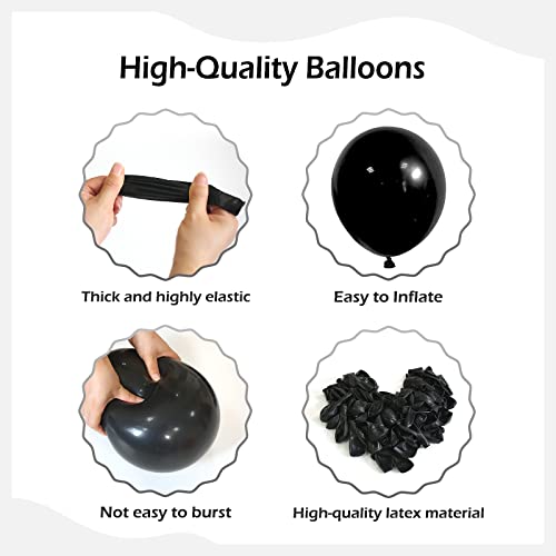 FOTIOMRG 110pcs Black Balloon Garland Arch Kit, 18 12 10 5 inch Black Latex Balloons Different Sizes Pack for Birthday Graduation Baby Shower Father's Day Party Decorations - Image 4