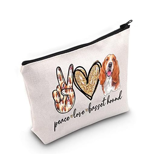WZMPA Divertido Basset Hound Cosméticos Bolsa Basset Hound Lover Regalo Paz Amor Basset Hound Maquillaje Cremallera Bolsa Bolsa Bolsa Perro Amante Regalo, Peace Basset