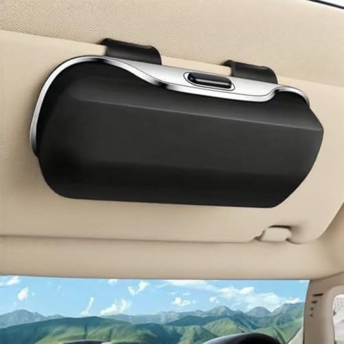 Auto-Brillenetui, Auto-Visierbox, tragbarer Sonnenbrillenhalter für Fahrvisier, Auto-Objektivhalter, Brillenhalter für Auto Sonnenblende, Auto Sonnenbrille Aufbewahrungbox, 18,5x6,5x8,1cm(schwarz)