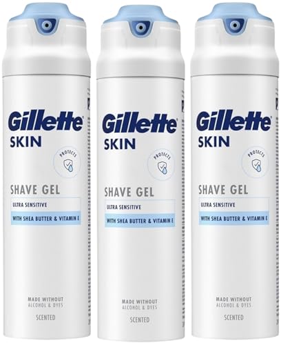 Image of 3 x 200ml Gillette Skin Ultra Sensitive Shave Gel with Shea Butter & Vitamin E