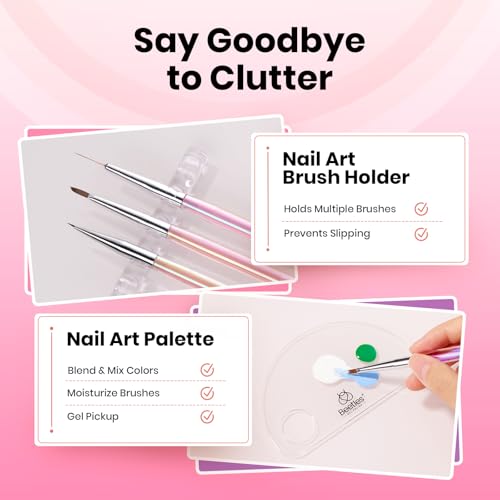 Image of Beetles Nail Art Brushes Set for Gel Polish 3 Pcs Nail Art Design Pen and One White Painting Gel All-in-One Petal Brush Kit Flower DIY with Palette Dotting Manicure Tool Set