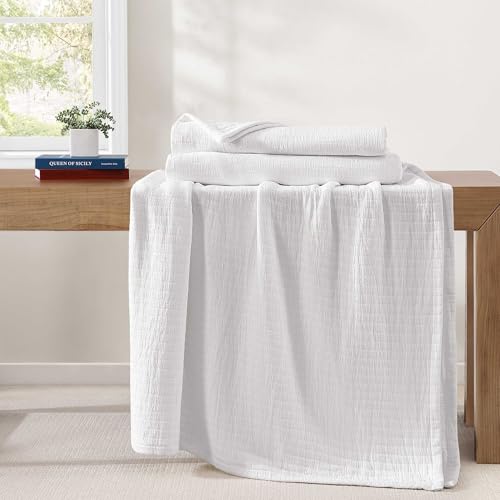 Image of Tommy Hilfiger - Queen Cotton Blanket, Woven Channel Stitched Bedding, Medium Weight Soft Blanket, Anti-Pilling & Fade Resistant, Ideal for Layering, Oeko-TEX Certified (White)