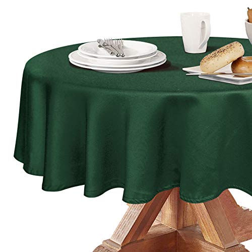 Image of Obstal 210 GSM Round Green Table Cloth - Oil-Proof Spill-Proof Waterproof Tablecloth, Christmas Decorations Fabric Table Cover Protector for Holiday Party (Blackish Green, 60 Inch Diameter)