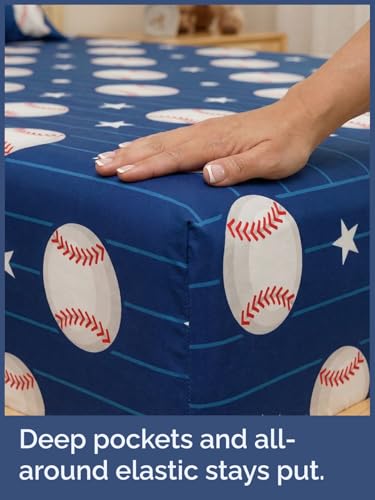 Image of Kids Queen Size Baseball Bed Sheets - 4 Piece Kids Baseball Sheet Set | Baseball Themed Bedding, Ultra-Soft, Cute & Cozy, Breathable & Machine Washable, Bed Set for Boys, Girls & Teens, Breathable