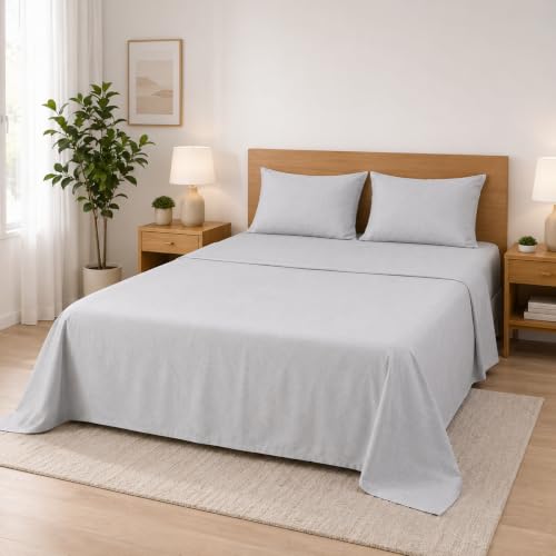 Image of Cotton Double Bedsheet with 2 Pillow Covers | 100% Pure Cotton | 300 Thread Count | Soft & Breathable |90x100 inch - Off White Linen Texture