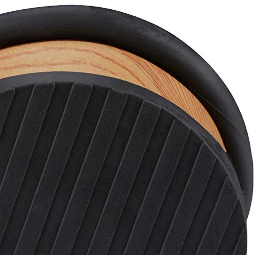 Relaxdays Türstopper Boden, für schwere Türen, Edelstahl, Gummi, flach, Holzoptik Bodenpuffer HxD 5 x 10,5 cm, Hellbraun