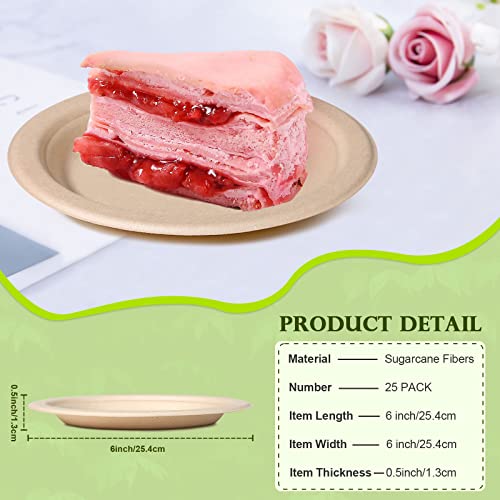 Greenesage Paper Plates 6 Inch, 25 Pack Eco Friendly Disposable Plates, Small Plates Disposable Paper Plates Heavy Duty, Brown Paper Plates Compostable For Dessert, Cake, Appetizer #TOP1