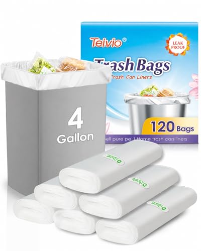 Teivio Small Trash Bags 4 Gallon 120 Counts Garbage Bags Bathroom Trash Can Bin Liners Small Plastic Bags for home office kitchen fit 12-15 Liter 3 3.5 4.5 Gal Clear