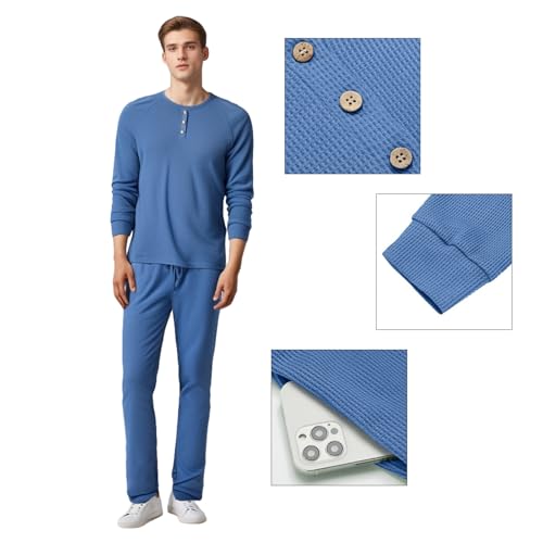 IFFEI Waffle Knit Family Matching Pajamas Sets 2 Piece Lounge Set Long Sleeve Soft Loungewear Sleepwear Joggers with Pockets4
