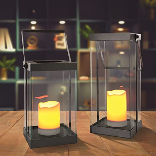 Garda - Juego de 2 farolillos LED (metal/cristal, con velas LED y luz parpadeante,...