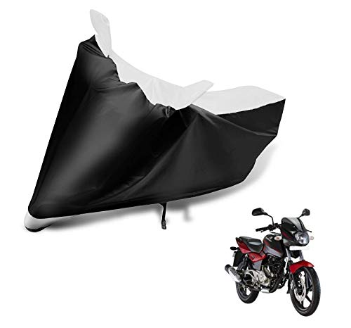 Image of Auto Hub Bike Cover Compatible with Bajaj Pulsar 180 with Mirror Pocket, Dustproof, Heat Resistant, Triple Stitched, Pulsar 180 Bike Cover- Black, White
