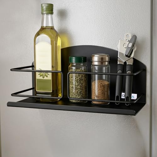 Image of Plantex Fridge Magnet Storage Rack /GI Steel Magnetic Shelf for Fridge /Refrigerator Side Storage Rack for Kitchen Essentials /Spice Rack - Pack od 1 (Black)
