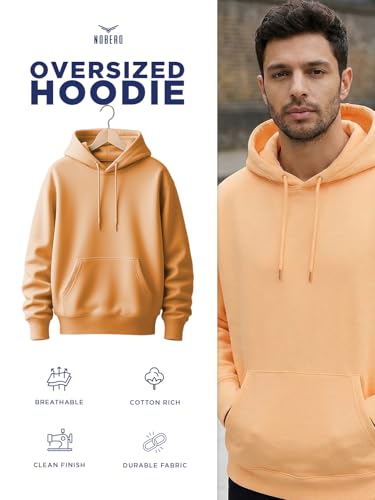 Image of NOBERO Oversized Solid Hooded Sweatshirt for Men | Oversized Hoodie for Men | Hooded Pullover | Cotton Rich Printed Hoodie 280 GSM Fleece
