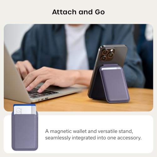 Image of Satechi Magnetic Magsafe Wallet, Double Flap Stand Card Holder, 4 Slots with Front NFC Pass-Through, Adjustable Phone Attachment for iPhone 17 /16 /15 /14 /13 /12, Travel Accessory - Purple