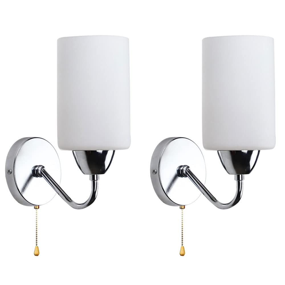 WJFMZS LED Wall Sconce Light Cylindrical White Glass Lampshade Lighting Wall Mounted Bedside Lamp Nordic Style Wall Lamp for Bedroom Living Room Bar Hallway