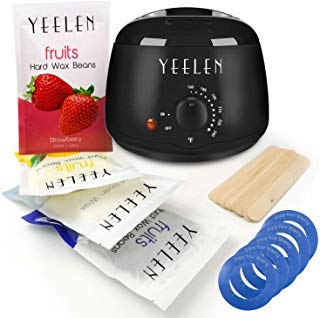 Hair Removal Waxing Kit Wax Warmer 4 Hard Wax Beans (3.5oz/pack) 10 Wooden Spatulas Waxing of Full Body, Face, Bikini Area, Legs