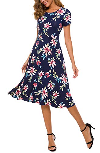 Image of Urban CoCo Women's Floral Print Short Sleeve Flared Midi Dress