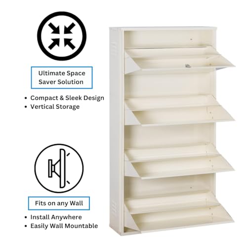 Image of DELITE KOM 29 inch Wide, 8 Shelf Metal Shoe Rack Wall Mounted for Home with Central Lock | Holds Upto 28 Shoes or 48 Slippers Pair | Double Decker, 1Yr Warranty, (54x29x8, Ivory), DIY, Space Saver